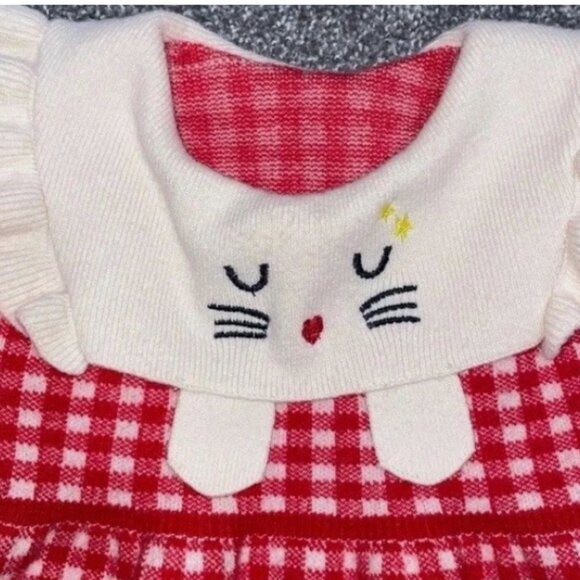 Vintage Infant Girl's Sweater Dress Red White/ Kitty 6-9 Months Cashmere Blend - Picture 3 of 13